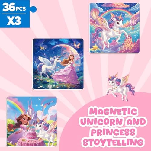Magnetic Jigsaw Puzzles for Kids 3-8, Unicorn Princess Travel Toy view 5