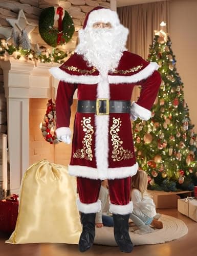 Togake Christmas Santa Clause Costume For Men 12pcs Set Deluxe Velvet Adult Santa Suit view 5