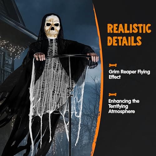 JOYIN Halloween Grim Reaper Decorations Outdoor Rotatable Flying Scream Scarecrow Skeleton Ghosts Decor for Graveyard Haunted House Props, Garden, Porch, Yard Lawn view 4
