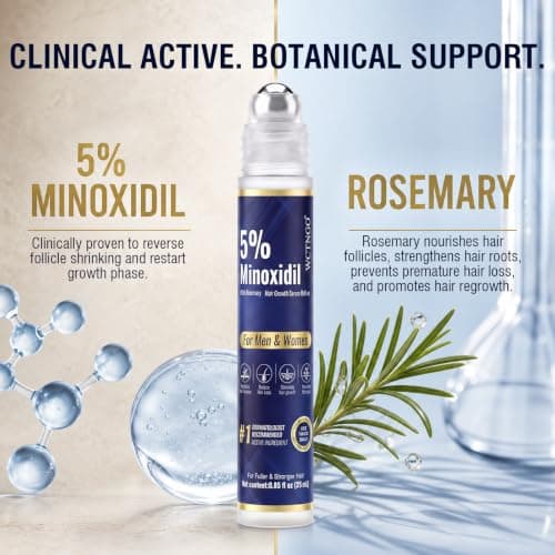 5% Minoxidil Hair Growth Serum Roll-On for Men & Women, Scalp Applicator for Hair Regrowth Treatment with Rosemary & Biotin, Fast-Absorb Herbal Blend, Non-Greasy, Easy Dosage Control, 3pack（2.6oz) view 3