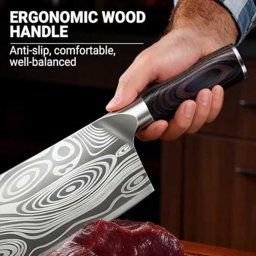 Nanbone Meat Cleaver Knife Ultra Sharp Kitchen Knife 8 Inch, High Carbon Stainless Steel Butcher Knife with Wooden Handle, Chinese Cleaver for Meat Cutting Vegetable Slicing Perfect Birthday Gifts view 5