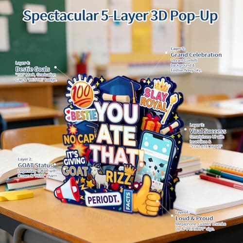 FaCraft Funny Graduation Cards - Gen Z Slang You Ate That Rizz GOAT No Cap Periodt Facts - Handmade Aesthetic 5-Layer Pop Up Graduation Card for Bestie Son Daughter High School College Class of 2026 view 3