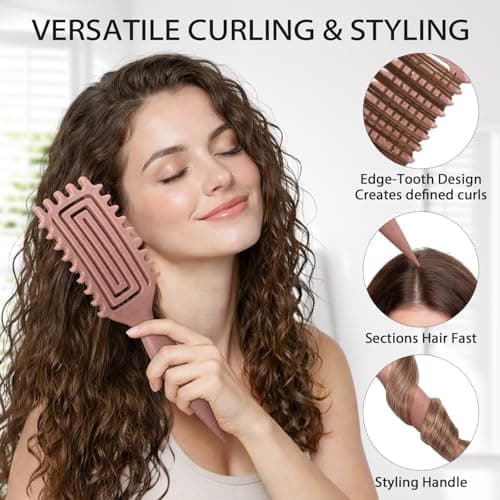 Quenxe Curl Defining Brush, Curly Hair Brush with Vented Design for Detangling and Shaping, Wet & Dry Use, Reduces Pulling for Women and Men (Pink Brown) view 4