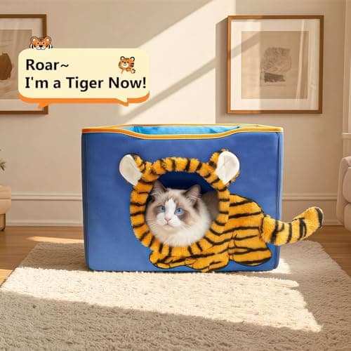 CWV Interactive Cat Toys for Indoor Cats, Kitten Toys with Scratch Pad， Cat Hideaway with Peekaboo Holes, Tiger Cat House Cave with Soft Pillow view 2