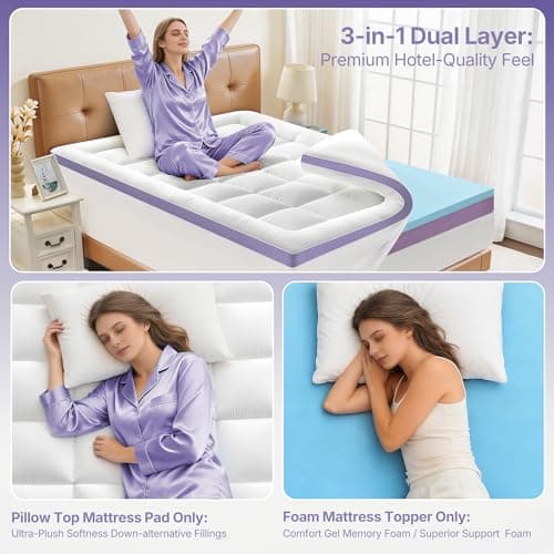 SurChic 5 Inch Dual Layer Memory Foam Full Mattress Topper - 2'' Pillow Top Mattress Pad for Back Pain and 2'' Support Foam & 1'' Cooling Gel Memory Foam, Extra Thick Medium Support Bed Topper view 6