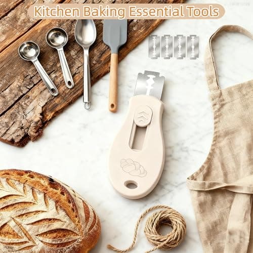 Bread Lame Sourdough Scoring Tool, Extractable & Magnetic Bread Scoring Tool, Scoring Knife for Bread Baking, Bread Razor for Homemade Bread, Sourdough Scorer Tool, Includes 5 Razor Blades-Beige view 2