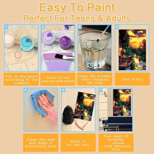 igoodom Framed Paint by Numbers Kit for Adults Beginner, Sunset House Easy Paint by Number Kits on Canvas with Easel, DIY Adults' Paint-by-Number Kits for Gift Home Wall Decor 8x12inch view 6