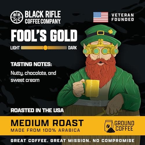 Black Rifle Coffee Company Fools Gold Irish Cream, 12oz Bag, Ground Coffee Medium Roast – Smooth Blend Made from Arabica Beans – Rich Irish Cream Flavor – Veteran Founded & American Made. view 2