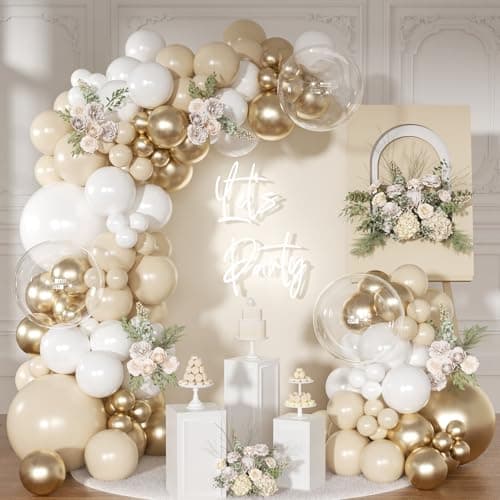 White and Gold Balloon Garland Arch Kit Sand White Balloons — image 1