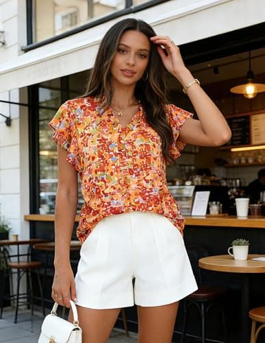GRACE KARIN 2026 Boho Tops for Women Dressy Casual,Ruffle Sleeve Chiffon Blouses Work Shirts,V Neck Summer Fashion Clothes view 3