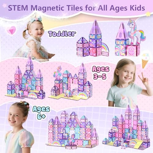 GobiDex Magnetic Building Blocks Unicorn Toys for Girls, Princess Magnetic Tiles Building Toys for Kids Ages 3-5 4-8, STEM Sensory Toddler Game Birthday Gift for Girls Boys Ages 3+ view 4