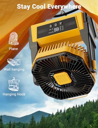 KopBeau Portable Camping Fan with Lights, 20000mAh Rechargeable Battery Operated Fan, Battery Powered Outdoor Beach Tent with 3 Speeds & Hook, Personal USB Table for Camping Accessories view 6