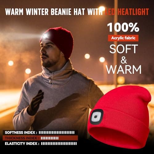 SYMNTEM Unisex Beanie Hat with Light, Rechargeable Headlamps Cap, Gifts for Men, Hiking, Camping headlamps, Cool Gadget Birthday Gifts for Men, Women, Dad, Father, Boyfriend, Red view 5