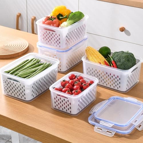 Zmxiabo 3 PCS Fruit Storage Containers for Fridge Food Berry Storage Container Set with Removable Strainer Lid Berries Container for Fridge BPA-Free Plastic Crisper for Long-Term Freshness view 1