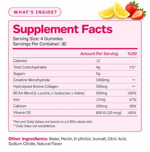 ODOL 5000mg Creatine Monohydrate Gummies with Collagen for Women, 120 Count view 6