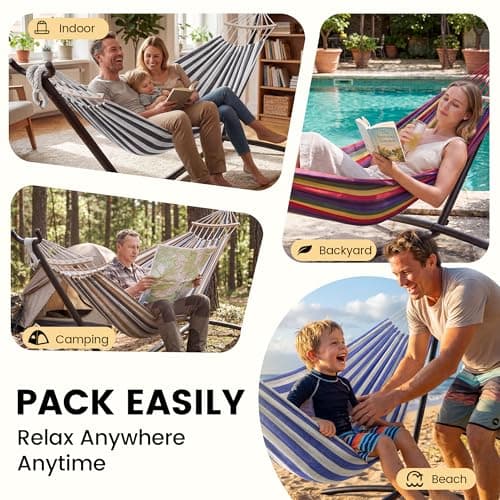 Double Hammock with Stand for 2 Person, 600 lb Capacity, Rainbow view 6