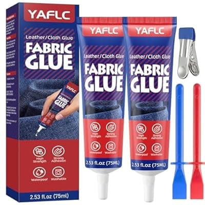 YAFLC Fabric Glue Permanent, Fabric Glue for Patch, Clear Fabrics Adhesive for Clothing Permanent Washable for All Cotton, Denim, Flannel, Polyester 2 x 75 ml
