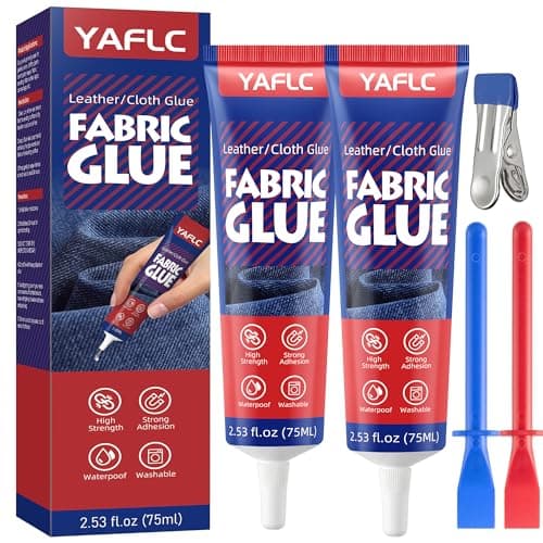YAFLC Fabric Glue Permanent, Fabric Glue for Patch, Clear Fabrics Adhesive for Clothing Permanent Washable for All Cotton, Denim, Flannel, Polyester 2 x 75 ml — image 1