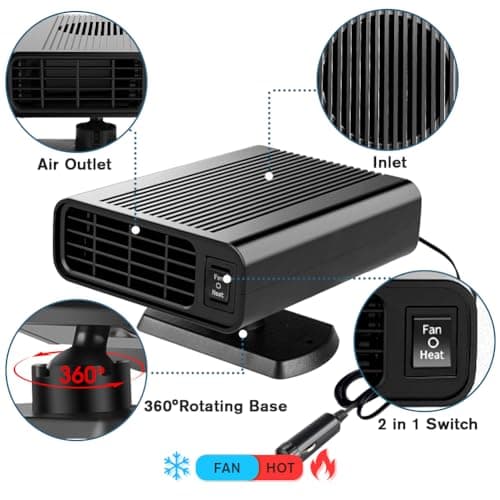 Car Heater-12V Car Heaters forVehicle,150W Car Heater that Plug in Cigarette Lighter,2 in 1 Fast Heating Defrost Defogger view 6