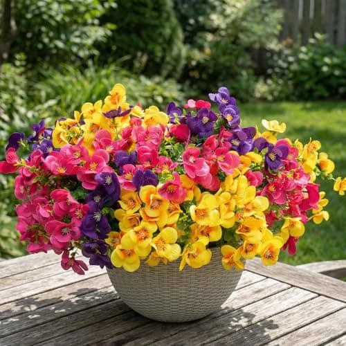 trytuny Artificial Flowers for Outdoor, Realistic Faux Plants for Outside Indoor Porch Patio Window Box Planter Home Decor (12pcs - Yellow Purple Rose red) view 1