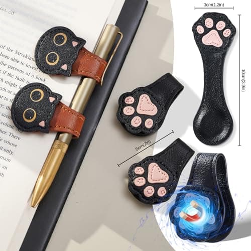 2Pcs Magnetic Leather Bookmarks with Gift Box Magnetic Pen Holder Book Marks Clip Gift for Book Lover Readers Men Women Teachers Students, Paw (Black+Black) view 3