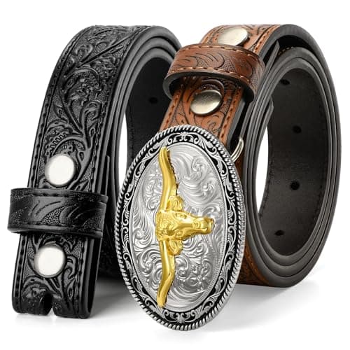 JKEEMI Kids Cowboy Cowgirl Belt, Western Genuine Embossed Leather Belt Bull Horse Eagle Buckle for Gift Daily Costumes view 6