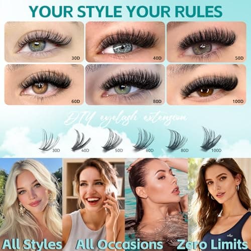 600 Pcs Wispy Lash Clusters Kit, D Curl Lashes Clusters Natural Look 9-16mm Individual Super Thin Band DIY Cluster Eyelash Extensions Kit with Bond Seal Tweezers Brush (30D 40D 50D Mix) view 5