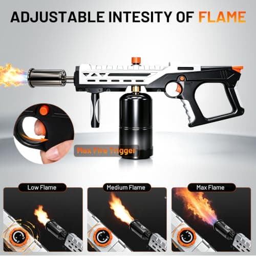 Propane Torch Gun, Adjustable Flame Thrower with One-Touch Max Fire | Powerful Blow Torch for BBQ, Sous Vide, Campfire, DIY and Weed Removal, GasTank Not Included view 3