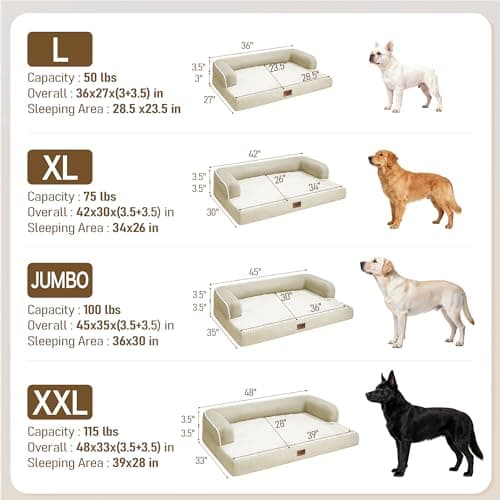 Comfort Expression Washable Orthopedic Large Sized Dogs - Huge Large Dog Bed with Removable & Waterproof Cover Soft Pet Couch with Foam Support for Big Size Dogs with Bolster, 45x35 view 7
