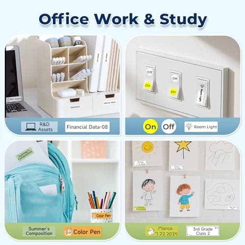 P0 Label Maker, Thermal Machine Sticker Label Printer, Label Maker Waterproof Labels, Multiple Templates, Portable Thermal Small Label Printer for Home Office School Organization White view 6