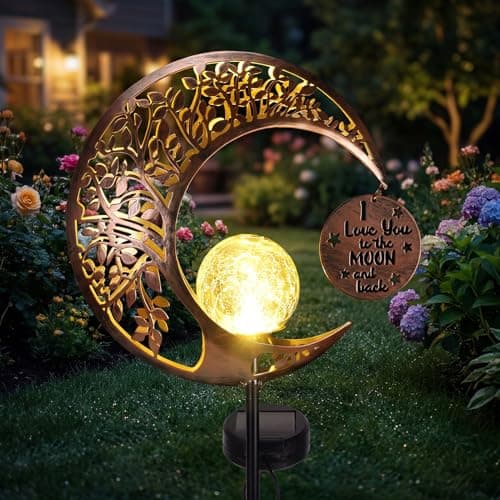 MEBRUDY Solar Garden Decor Lights with Tag, Moon Solar Light Waterproof Outdoor Decor for Yard, Lawn, Patio, Pathway, Garden Gifts for Mother, Grandma, Women view 1