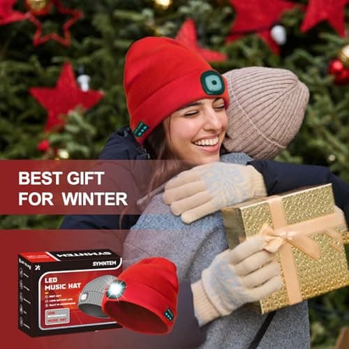 SYMNTEM Gifts for Men, Rechargeable Bluetooth Music Unisex Beanie Hat with Light, Valentines Day Gifts for Him, Birthday Gifts for Men, Women, Red view 7