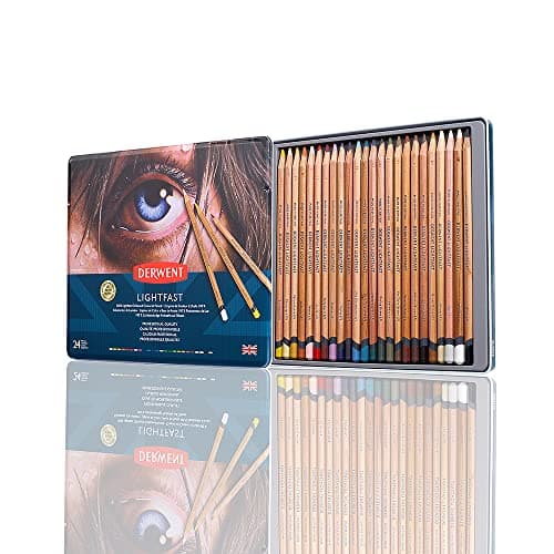 Derwent Lightfast Colored Pencils 24 Tin, Set of 24, 4mm Wide Core, 100% Lightfast, Oil-based, Premium Core, Creamy, Ideal for Drawing, Coloring, Professional Quality (2302720)