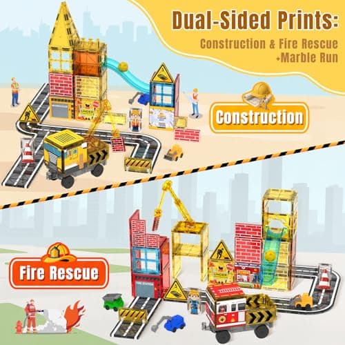 Magnetic Tiles for Kids Ages 4-8 Construction Toys with Crane Marble Run view 3