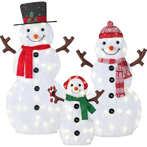 Best Choice Products 4ft 3-Piece 2D Lighted Christmas Snowman Family Set, Large Outdoor Yard Decor Holiday Decoration w/ 135 Twinkling LED Lights view 1