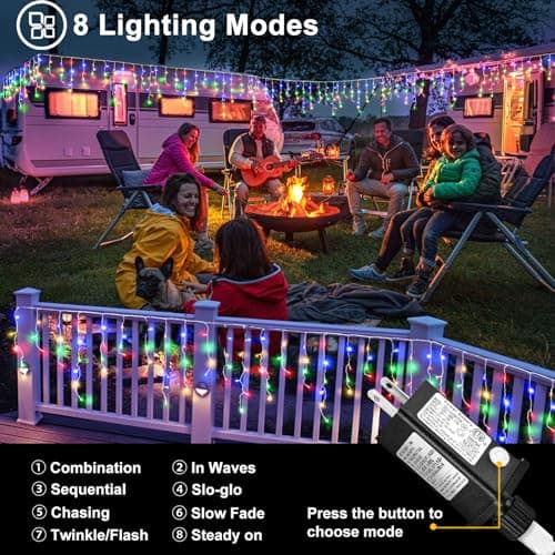 Colored Christmas Lights Outdoor 66ft 640 LED Icicle Lights for Outside | Connectable Clear Wire 8 Modes Timer Plug in Waterproof for House Xmas Yard Tree Eaves Party Holiday Decoration, Multicolor view 4