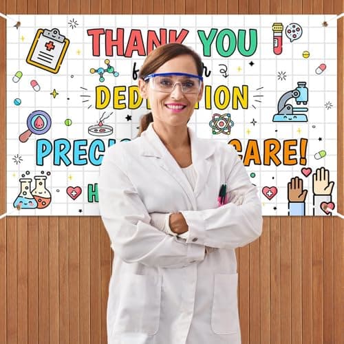 Wollmix Lab Week Decorations Banner - 70.8x43.3 Inch Thank You for All You Do Sign for Laboratory Workers, We Appreciate You Party Backdrop Decor Photography Supplies Photo Booth Background view 5
