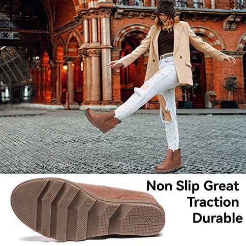 Athlefit Women's Wedge Ankle Boots Comfortable Slip On Wedge Booties view 6
