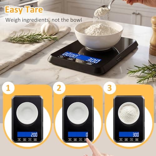 Letron Food Scale, 33 lb / 0.1 oz High Precision Kitchen Scale for Sourdough Bread, Built-in 7 Units, Timing & Tare Function, Rechargeable Digital Kitchen Scale for Food, Baking, Cooking view 5