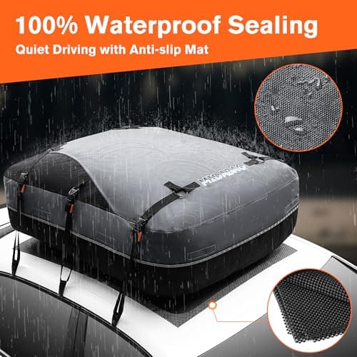 Waterproof Rooftop Cargo Carrier Bag, 100% Waterproof Sealing with Anti-Slip Mat, Fits Vehicles with or Without Roof Rack, 21 Cubic Feet view 6
