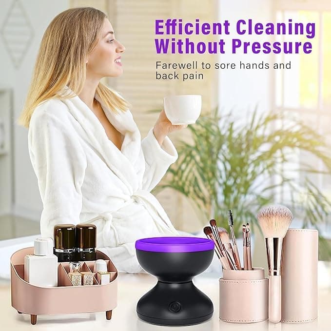 AIQIBAO Portable Electric Makeup Brush Cleaner Machine，USB Cosmetic Brush Cleaner Tools Automatic Brush Silicone Brush Spinner Wash and Dry Deep Cleaning Machine (C) view 7