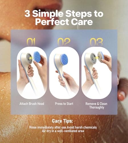 Electric Body Brush Back Scrubber for Shower, Waterproof Long Handle Body Scrubber Bath Brush with 5 Heads, Rechargeable Body Scrub Brush, 2 Speeds for Cleansing, Exfoliating and Massage (White) view 5