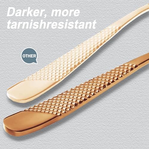 Runfly 20 Piece Hammered Rose Gold/Copper Silverware Set, 18/10 Stainless Steel Flatware Set, Modern Kitchen Utensil Set Service for 4, Tableware Set, Cutlery Set Including Fork Spoon and Knife view 3