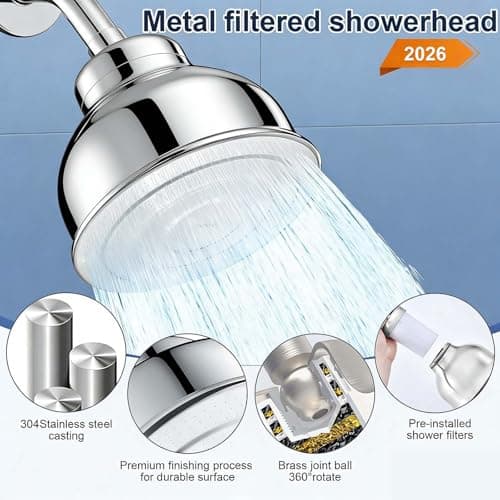 All Metal 6 Inch Filtered Shower Head - Chrome Fixed Showerhead | Hard Water Filter to Remove Chlorine, Soften Water | Promotes Healthier Hair, Skin & Nails | Premium Solid Metal Shower Filter Head view 2