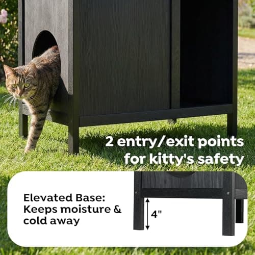 Veehoo Outdoor Cat House Weatherproof, Outside Feral Cat Shelter with Escape Door Design, Elevated Outdoor Pet Shelter for Stray Cats view 4