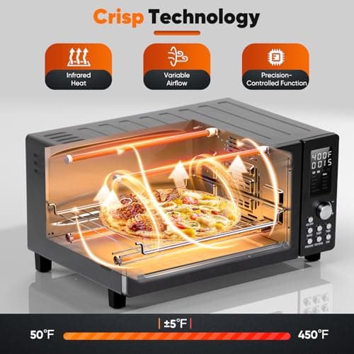 Nuwave Bravo Pro Convection Air Fryer Toaster Oven Combo, 2025 New and Improved, 10-in-1, 50°-450°F Temp Controls, Quick & Even Crisp Technology, 21Qt Capacity, Black, PFAS Free view 4