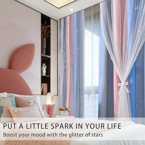 XiDi Blackout Curtains for Girls Bedroom Decor, Ideal for Kids Room with Unicorn Theme Princess Room Decor 84 inch Length Curtain 2 Panels Set Pink/Grey/Blue view 3