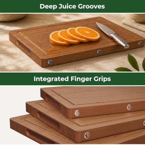 3Pcs Formaldehyde Free, Glue Free, Bamboo Cutting Board Set for Kitchen view 6