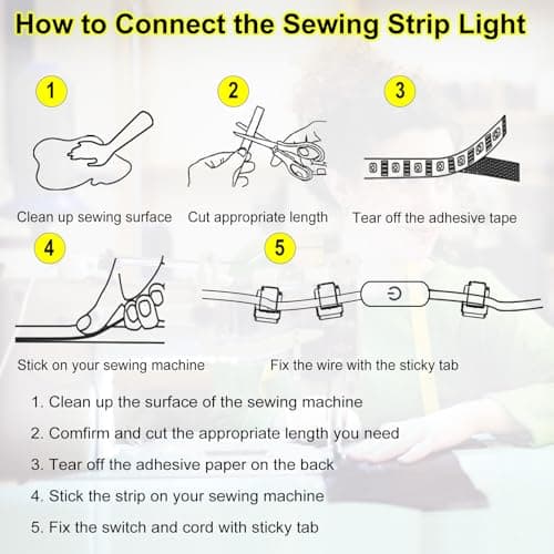 UPWATT Sewing Machine LED Light Strip with Touch Dimmer, USB Powered 6500K Cold White Adhesive Sewing Light view 5