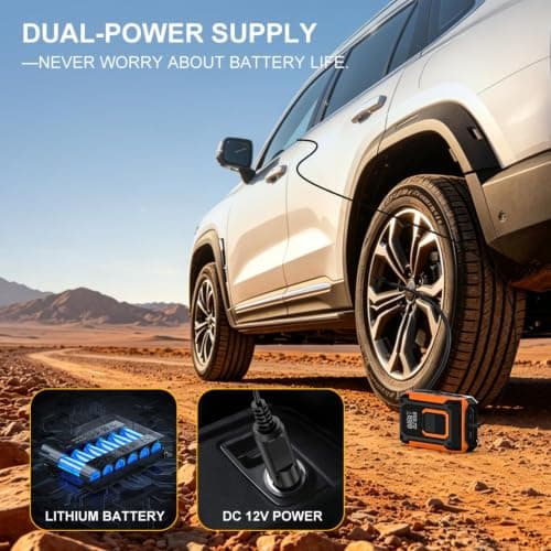 Tire Inflator Portable Air Compressor Cordless Air pump for Car Tires | 4 × Fast Inflation 35L/Min, Auto Shutoff, Dual Power, LED Light, for Car, Motorcycle, Bike, Pickup Truck and Balls view 6